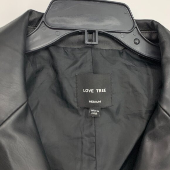 Love Tree Blazer Black Faux Leather Double Button Lined Jacket - Picture 4 of 9